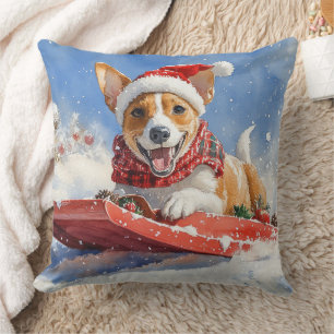 Basenji-Hund im Schlitten Lass es schneien Weihnac Kissen