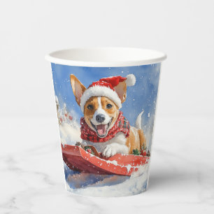 Basenji-Hund im Schlitten Lass es schneien Weihnac Pappbecher