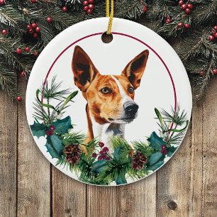 Basenji-Hund Immergrüner Kranz Keramik Ornament