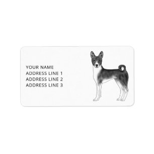 Basenji-Hund in Schwarz und Weiß mit individuellem Adressaufkleber