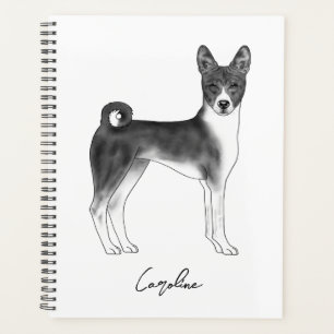 Basenji-Hund in Schwarz und Weiß mit individuellem Planer