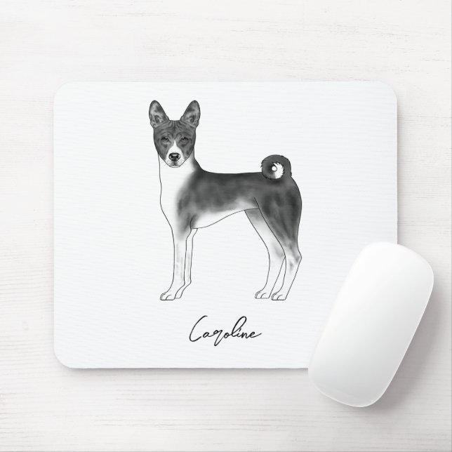 Basenji Hund schwarz-weiß mit Individuelle Name Mousepad (Mit Mouse)