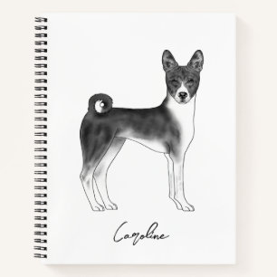 Basenji Hund schwarz-weiß mit Individuelle Name Notizbuch