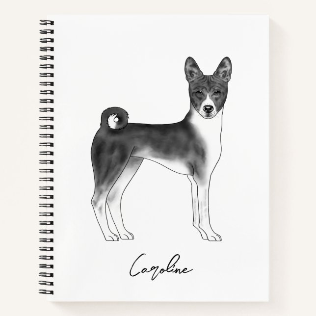 Basenji Hund schwarz-weiß mit Individuelle Name Notizbuch (Vorderseite)