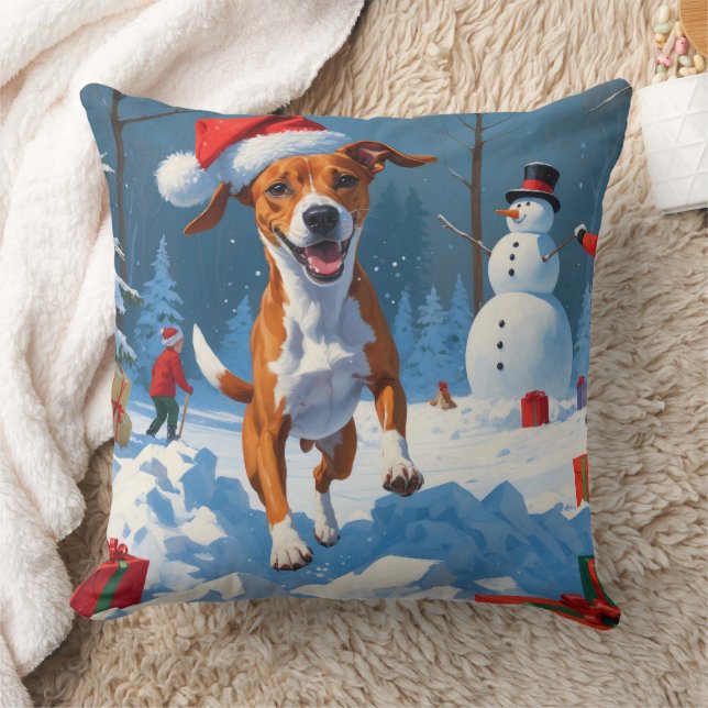 Basenji Hund spielen in der Schnee-Winter-Szene Kissen (Decke)
