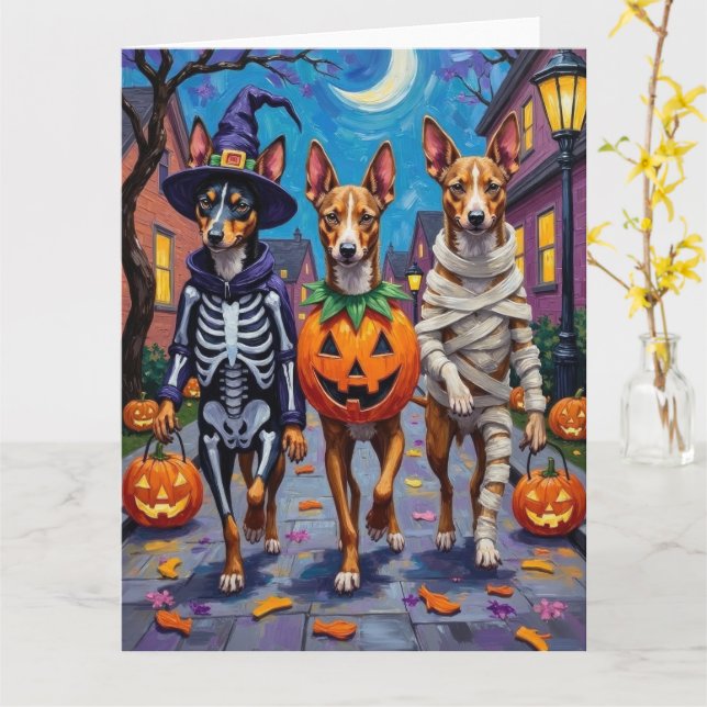 Basenji-Hunde-Trick-oder-Treating Halloween-Kostüm Karte (Gelbe Blume)