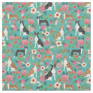 Basenji-Hunde Vintagen Blumenarten Türkis Stoff