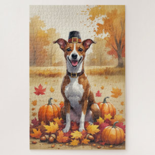 Basenji im Herbst hinterlässt Erntedank Art Puzzle