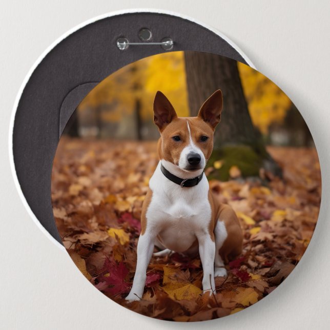 Basenji im Herbst Leaves Fall Inspiriert Button (Vorne & Hinten)