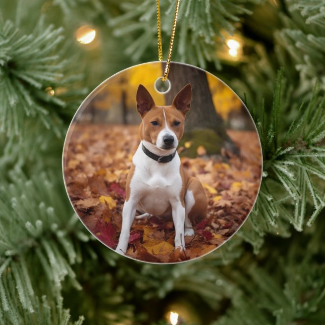 Basenji im Herbst Leaves Fall Inspiriert Keramik Ornament (Baum)