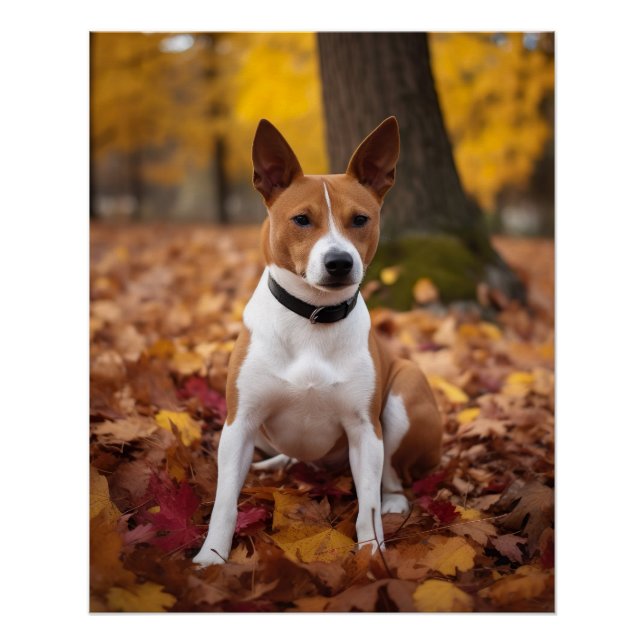 Basenji im Herbst Leaves Fall Inspiriert Poster (Vorderseite)