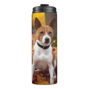 Basenji im Herbst Leaves Fall Inspiriert Thermosbecher