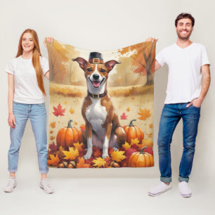 Basenji im Herbstlaub Thanksgiving Kunst Fleecedecke