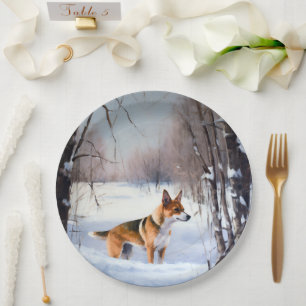 Basenji Lass es schneien Weihnachten Pappteller