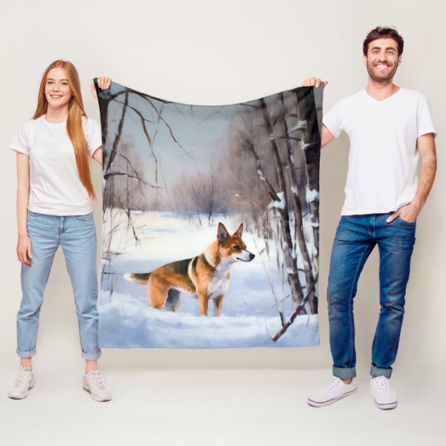 Basenji lassen es Schnee Weihnachten Fleecedecke (Beispiel)