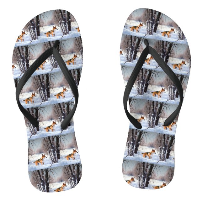 Basenji lassen es Schnee Weihnachten Flip Flops (Fußbett)