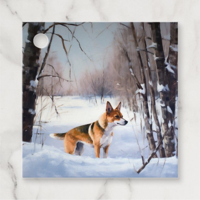 Basenji lassen es Schnee Weihnachten Geschenkanhänger (Vorderseite)