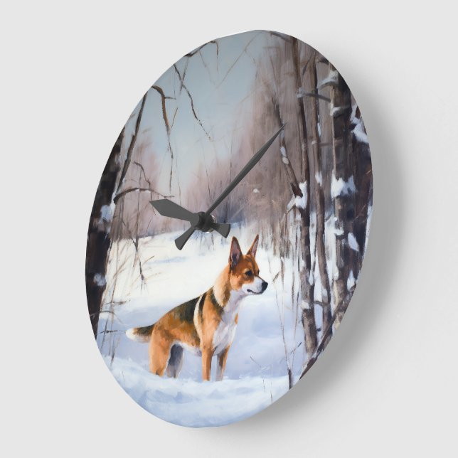 Basenji lassen es Schnee Weihnachten Große Wanduhr (Winkel)
