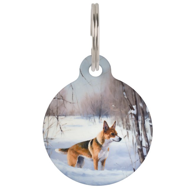 Basenji lassen es Schnee Weihnachten Haustiermarke (Vorderseite)