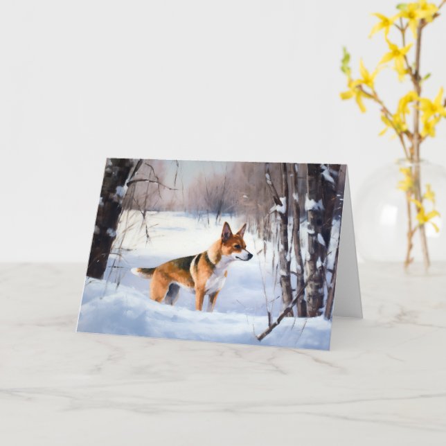 Basenji lassen es Schnee Weihnachten Karte (Gelbe Blume)