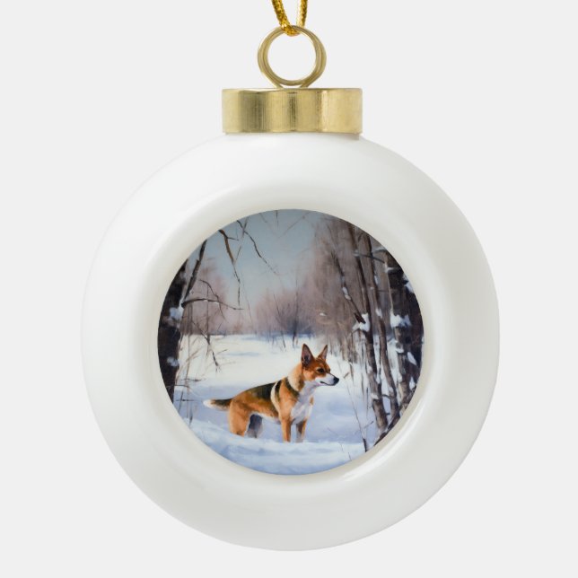 Basenji lassen es Schnee Weihnachten Keramik Kugel-Ornament (Vorderseite)
