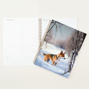 Basenji lassen es Schnee Weihnachten Planer