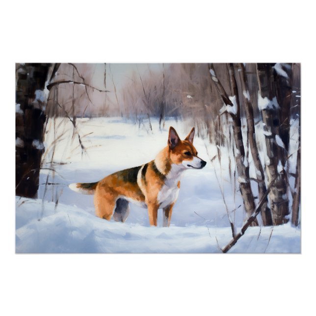 Basenji lassen es Schnee Weihnachten Poster (Vorderseite)