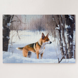 Basenji lassen es Schnee Weihnachten Puzzle