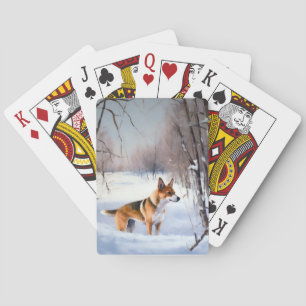 Basenji lassen es Schnee Weihnachten Spielkarten