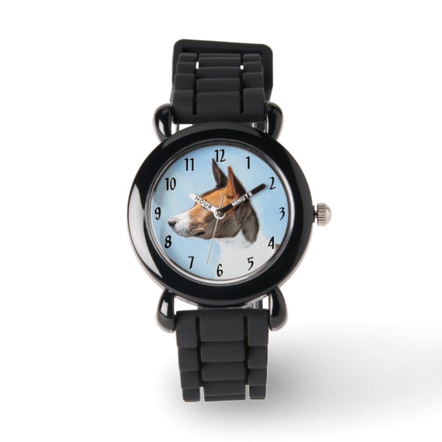 Basenji Malerei - Niedliche Originalkunst Armbanduhr (Vorderseite)