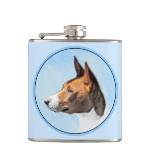 Basenji Malerei - Niedliche Originalkunst Flachmann