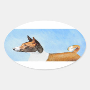 Basenji Malerei - Niedliche Originalkunst Ovaler Aufkleber