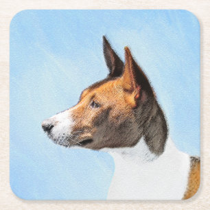 Basenji Malerei - Niedliche Originalkunst Rechteckiger Pappuntersetzer