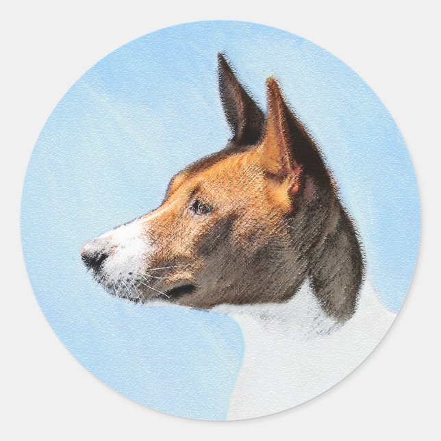 Basenji Malerei - Niedliche Originalkunst Runder Aufkleber (Vorderseite)