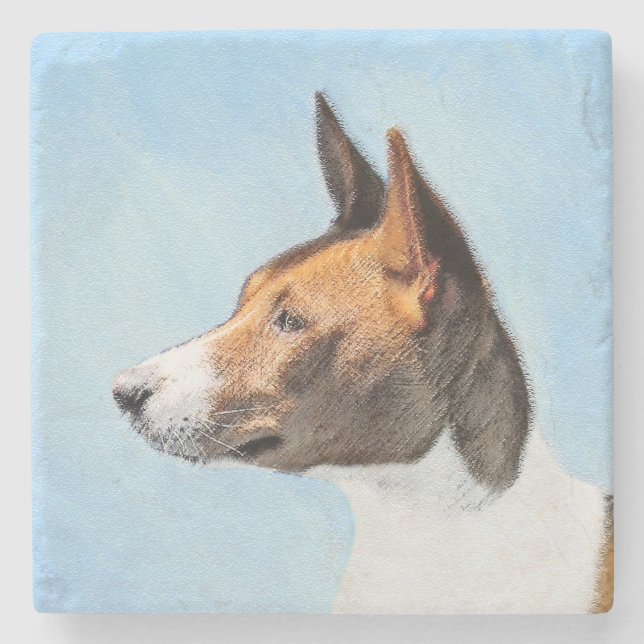 Basenji Malerei - Niedliche Originalkunst Steinuntersetzer (Vorderseite)