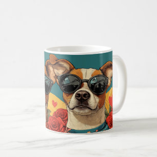 Basenji mit Herz-Rose Valentinstag Kaffeetasse