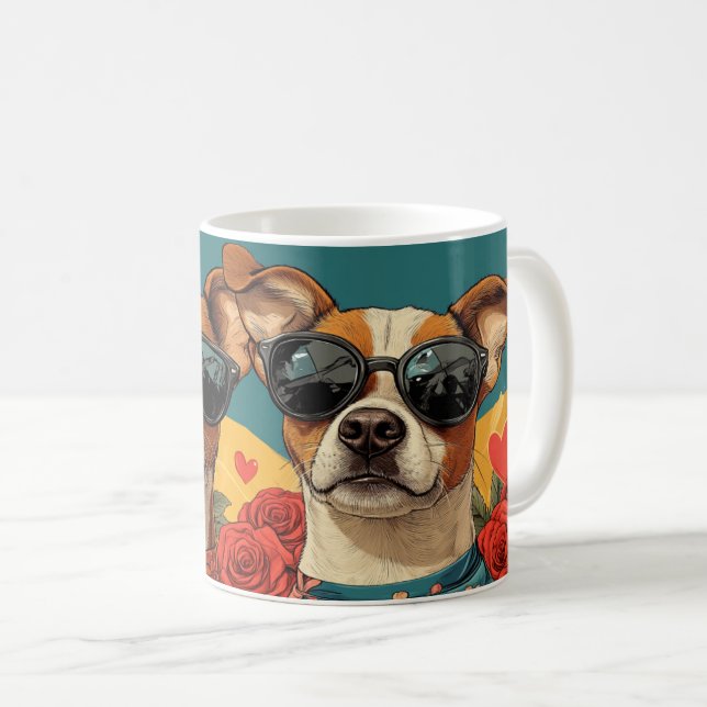 Basenji mit Herz-Rose Valentinstag Kaffeetasse (VorderseiteRechts)