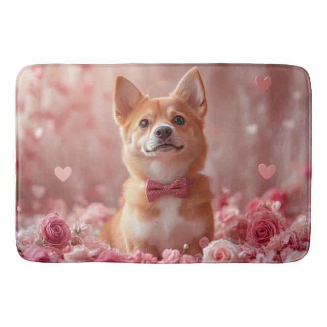 Basenji mit Rose - Valentinstag Badematte (Vorderseite)