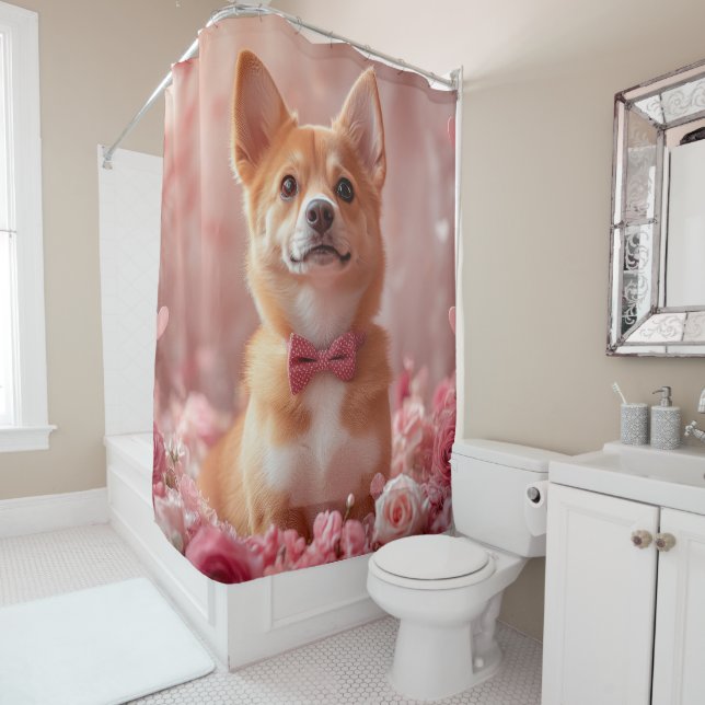 Basenji mit Rose - Valentinstag Duschvorhang (Beispiel)