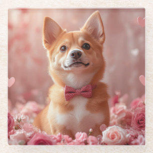 Basenji mit Rose - Valentinstag Glasuntersetzer