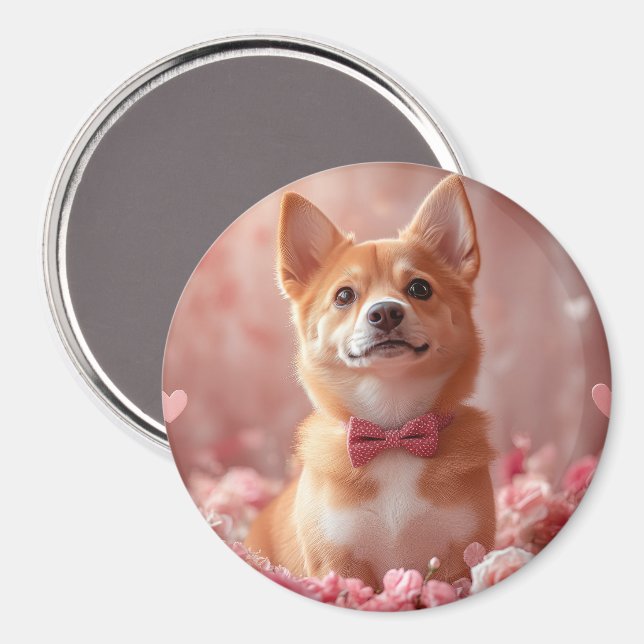 Basenji mit Rose - Valentinstag Magnet (Vorderseite/Rückseite)