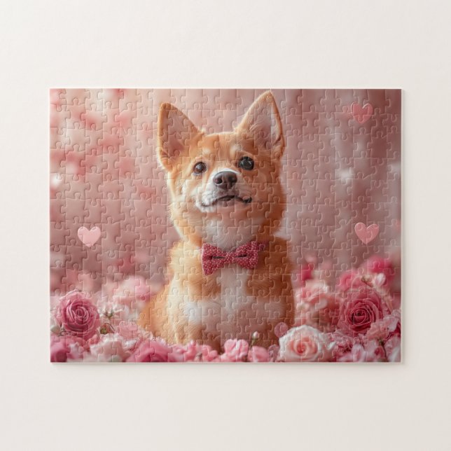 Basenji mit Rose - Valentinstag Puzzle (Horizontal)