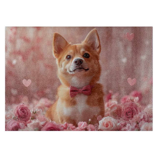 Basenji mit Rose - Valentinstag Schneidebrett (Vorderseite)