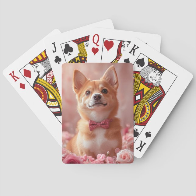 Basenji mit Rose - Valentinstag Spielkarten (Rückseite)