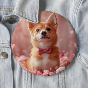 Basenji mit Rosen - Valentinstag Button