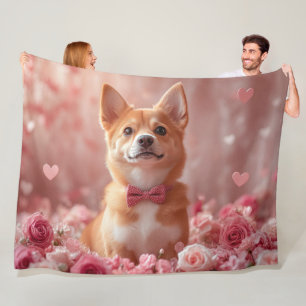 Basenji mit Rosen - Valentinstag Fleecedecke