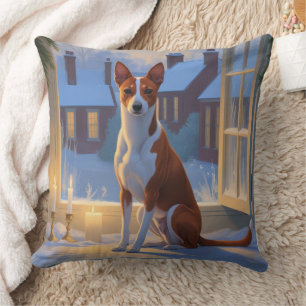 Basenji mit Weihnachtslichtern Feiertag Kissen