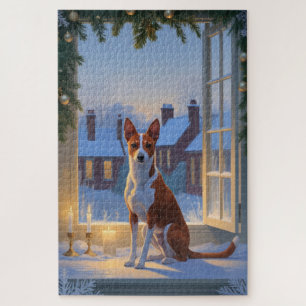 Basenji mit Weihnachtslichtern Urlaub Puzzle