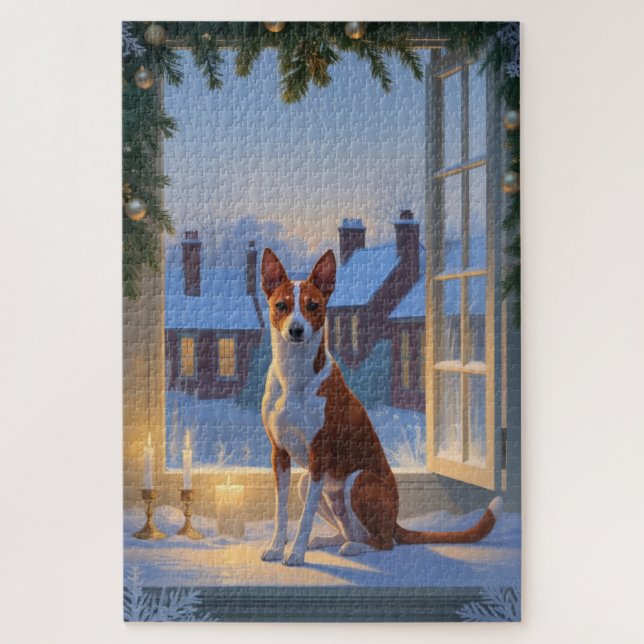 Basenji mit Weihnachtslichtern Urlaub Puzzle (Vertikal)
