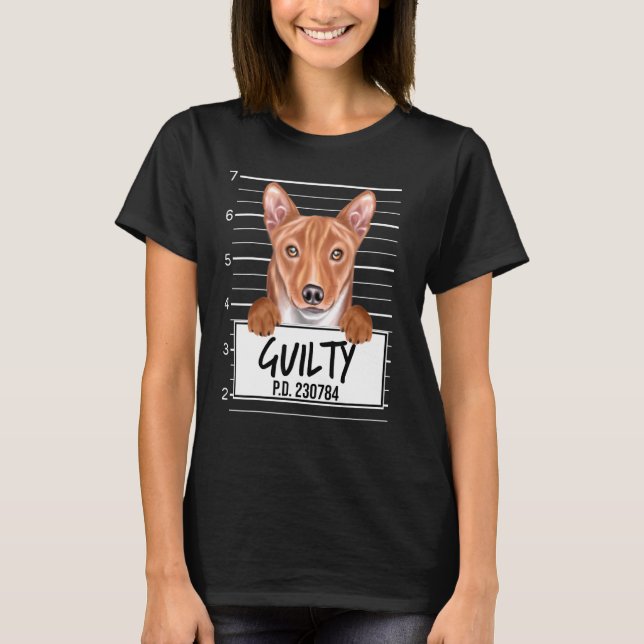 Basenji Mugshot Guilty Dog T-Shirt (Vorderseite)